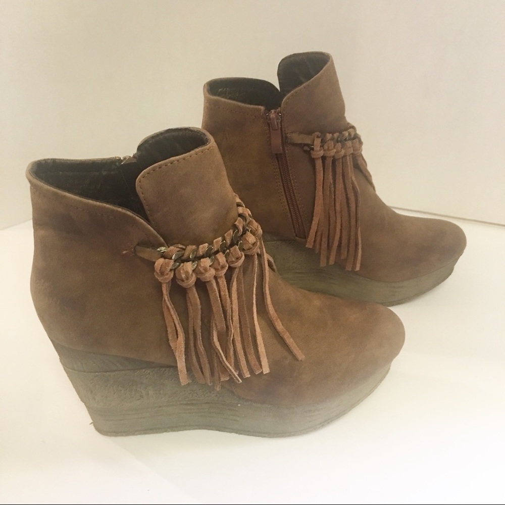 Sbicca Brown Ankle Boots with Fringe Detail